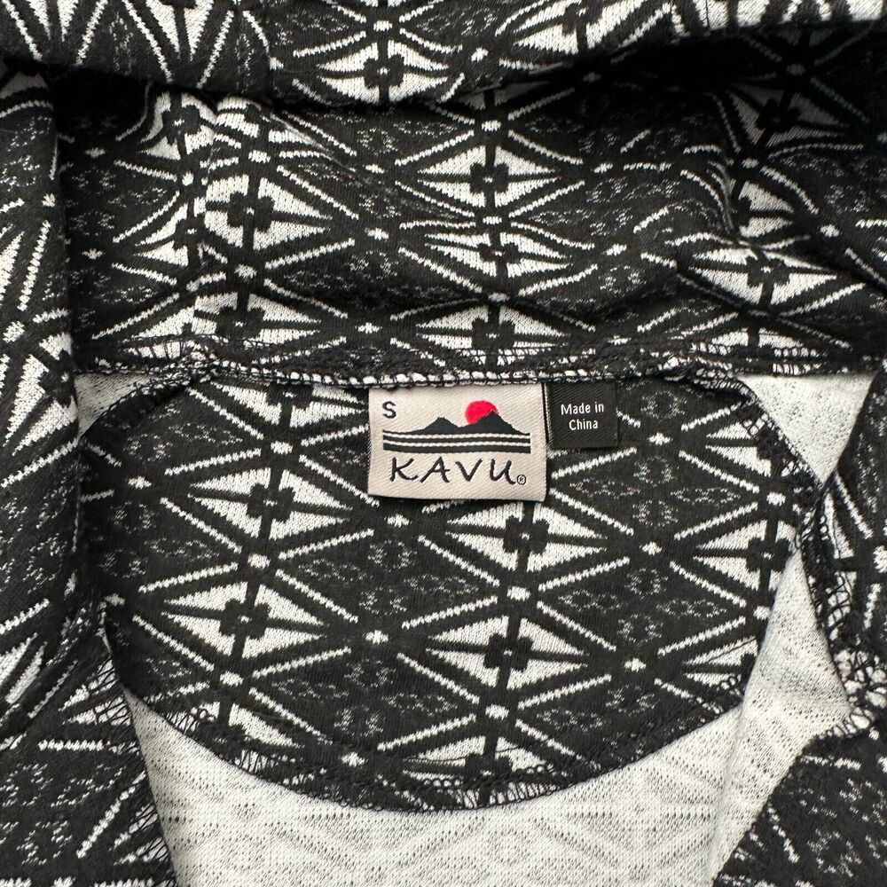 KAVU Sweater Womens Small Black White Geometric Hooded Pockets Full Zip - Picture 10 of 11